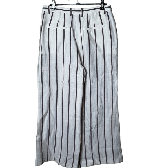 Theory Nadeema Wide Leg Stripe Linen Rev Pant in White Red‎ Raspberry - Picture 6 of 11